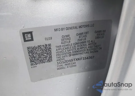 2019 Chevrolet Malibu Lt z USA, uszkodzony, nr VIN 1G1ZD5STXKF154367